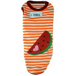 Kool Tees Dog Shirt Medium Orange and White Stripe with Watermelon